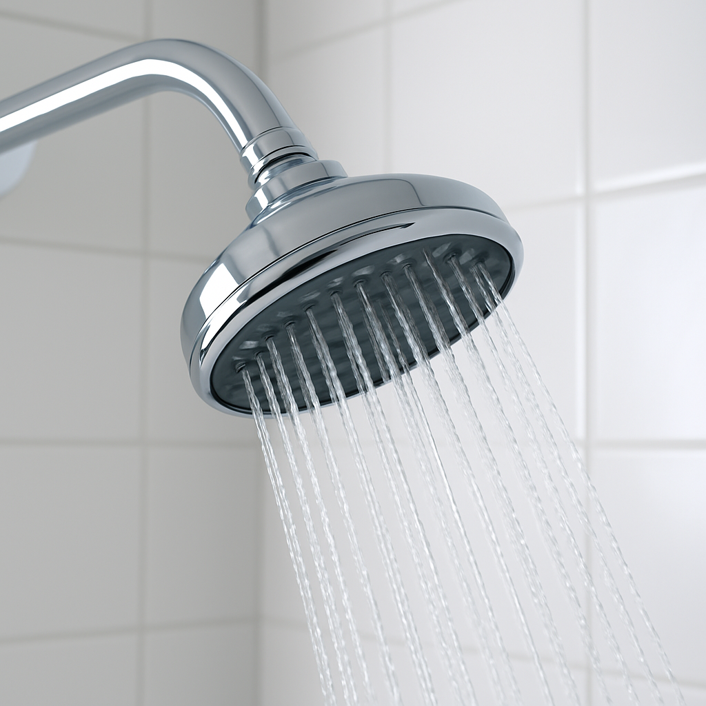 Modern shower head with clean water flowing for daily hygiene
